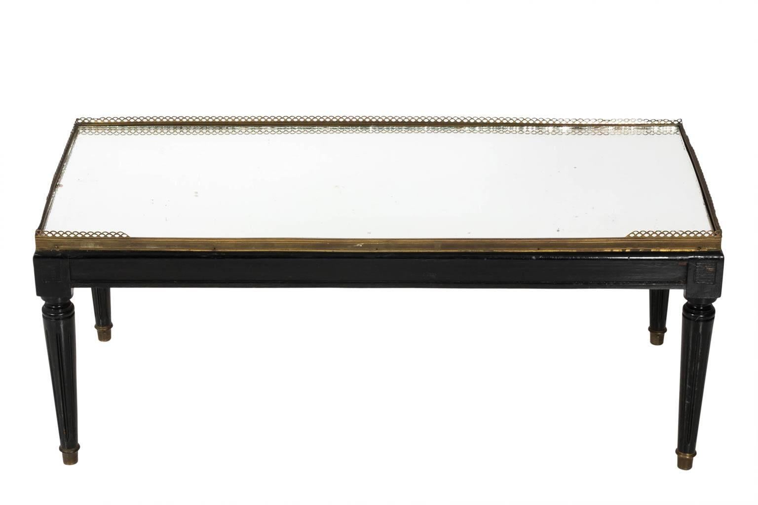 French Brass and Black Glass Coffee Table 3