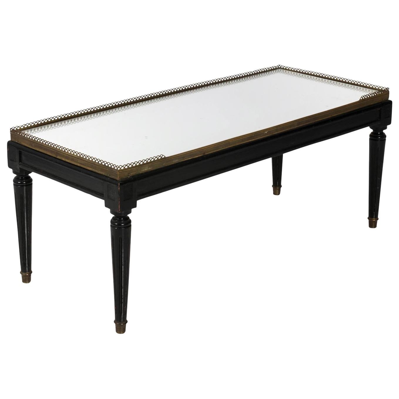 French Brass and Black Glass Coffee Table