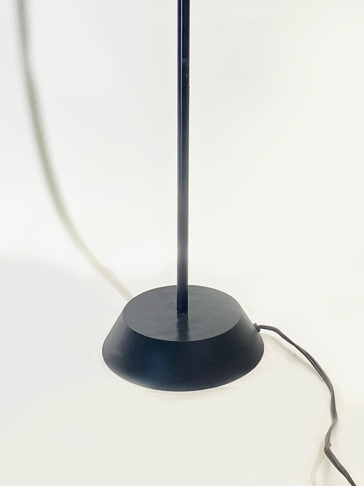 Mid-Century Modern French Brass and Black Metal Floor Lamp with 3 Glass Lights, 1950s For Sale