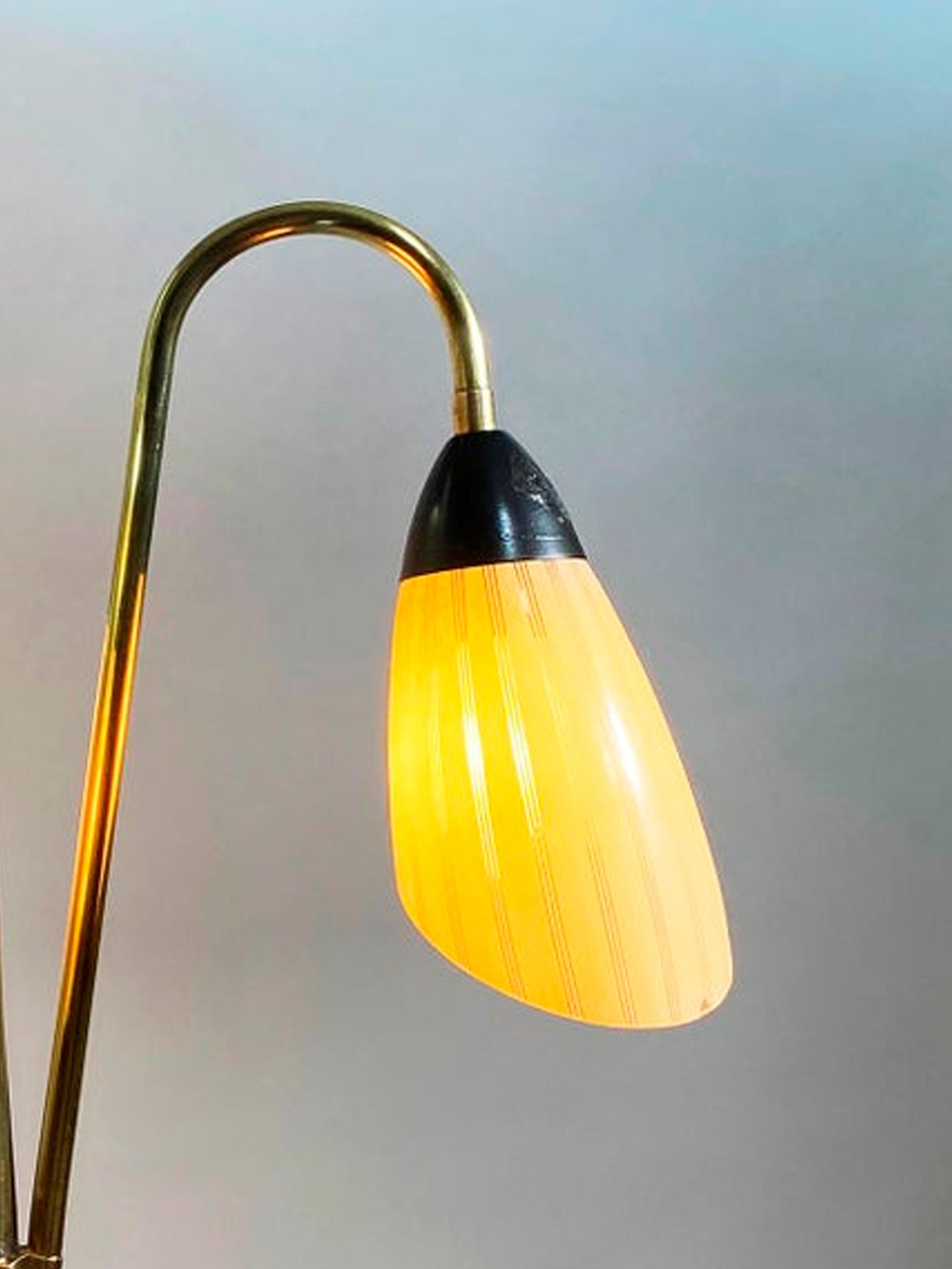 French Brass and Black Metal Floor Lamp with 3 Glass Lights, 1950s For Sale 3