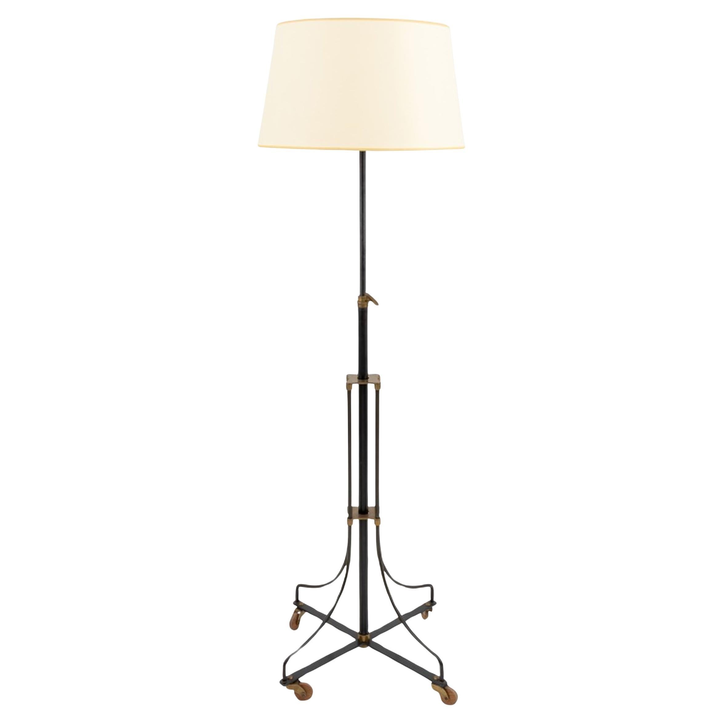 French Brass and Black Patinated Metal Floor Lamp