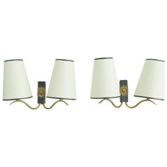 French Brass and Black Sconces