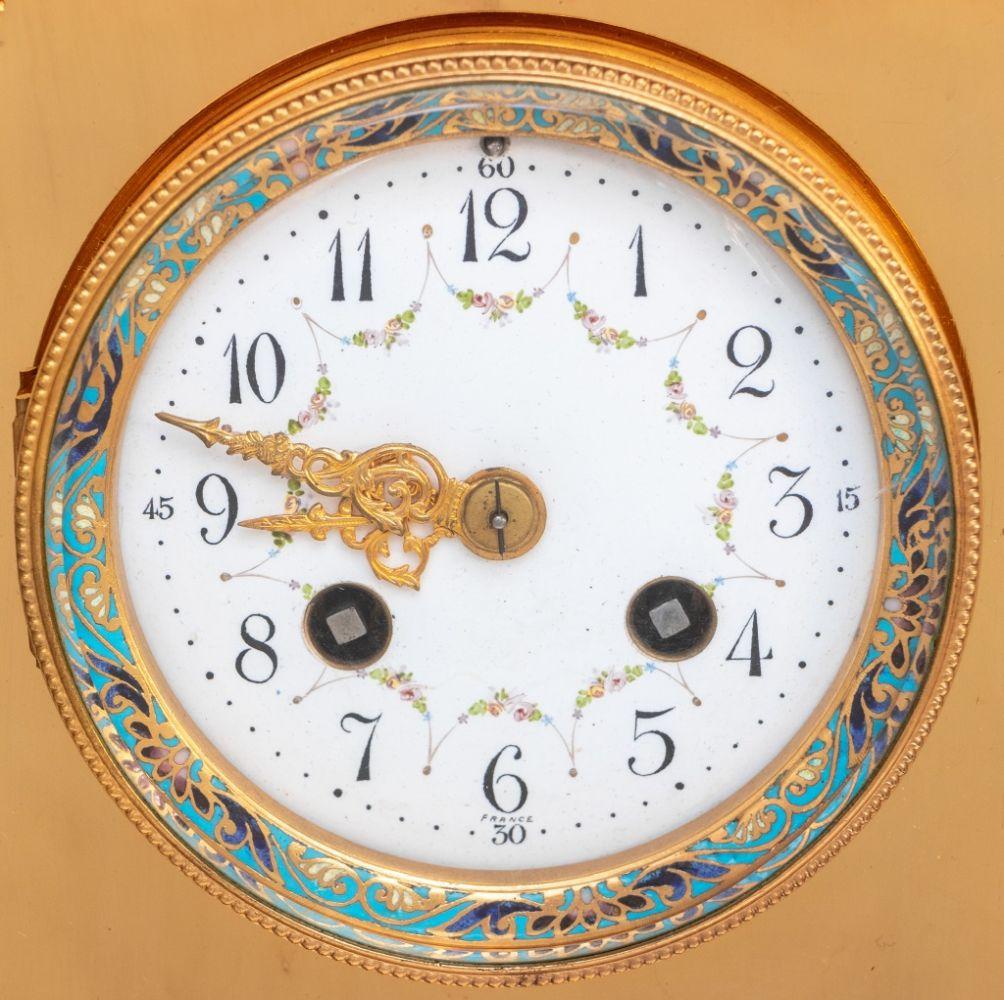Champlevé French Brass and Champleve Enamel Clock Set, 3 For Sale