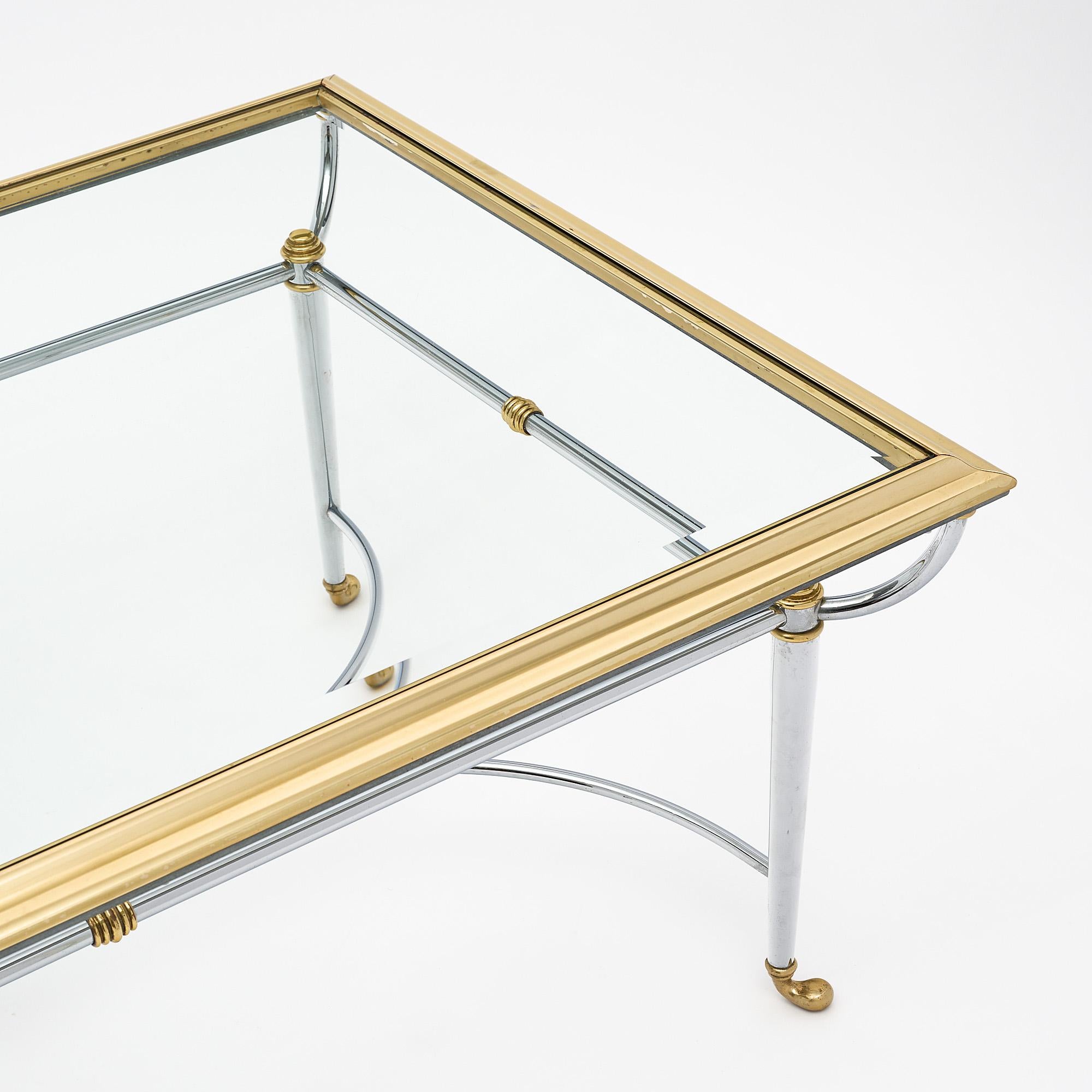 Mid-Century Modern French Brass and Chrome Coffee Table by Maison Charles For Sale