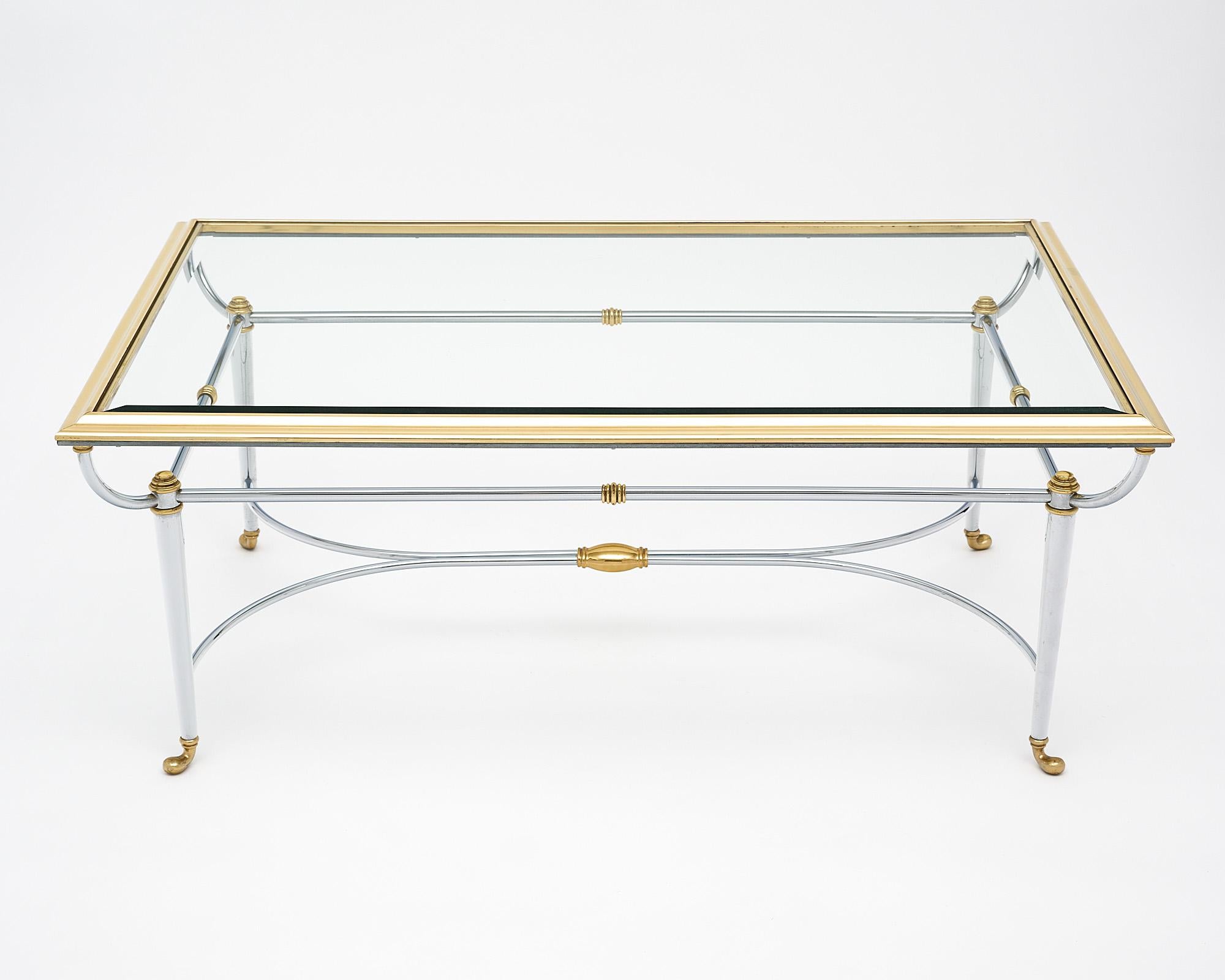 Late 20th Century French Brass and Chrome Coffee Table by Maison Charles For Sale