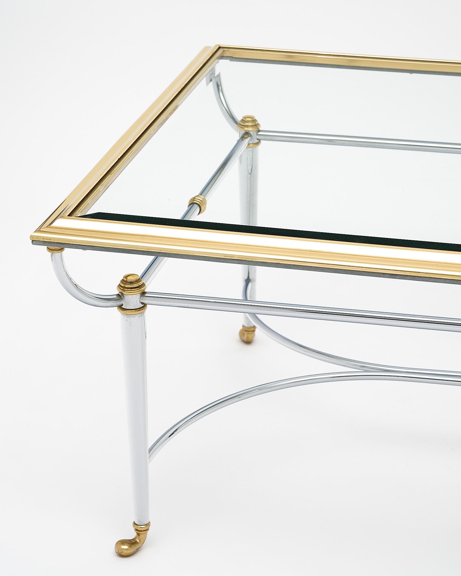 French Brass and Chrome Coffee Table by Maison Charles For Sale 1