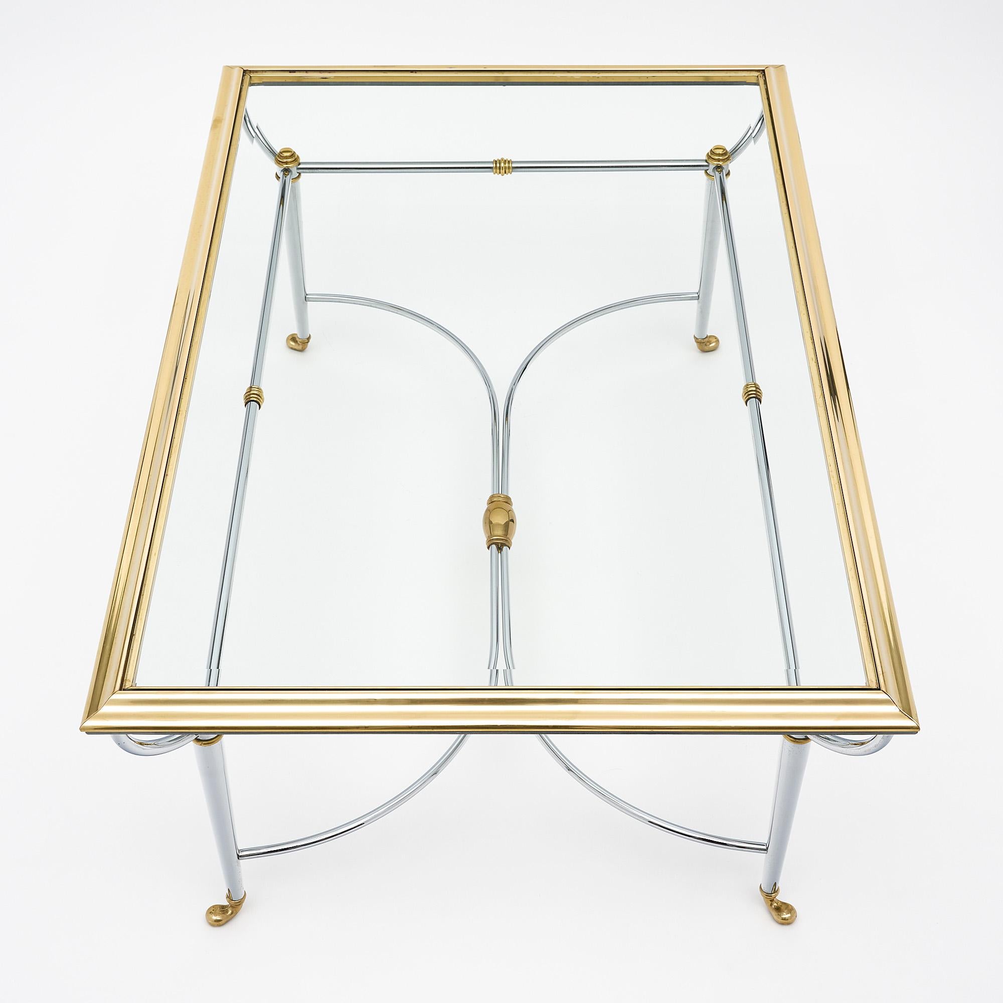 French Brass and Chrome Coffee Table by Maison Charles For Sale 3