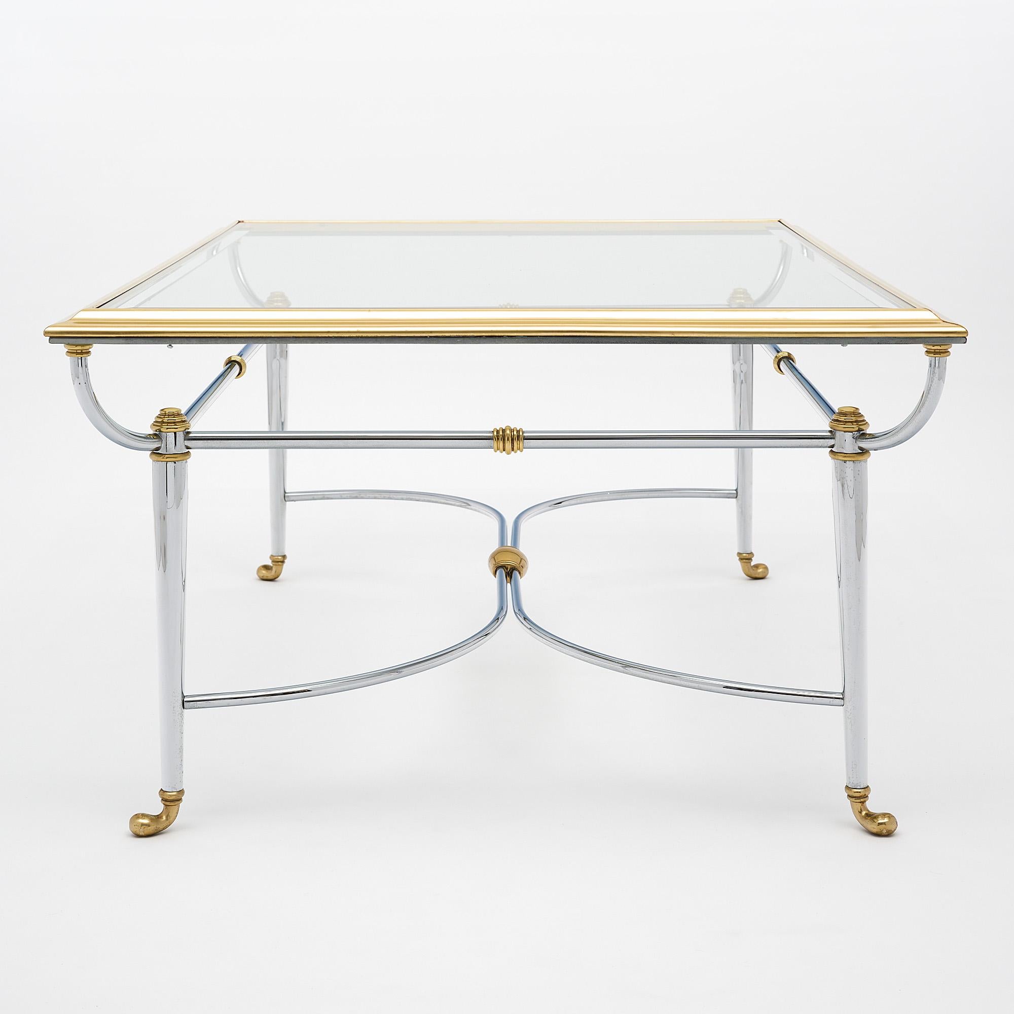 French Brass and Chrome Coffee Table by Maison Charles For Sale 4