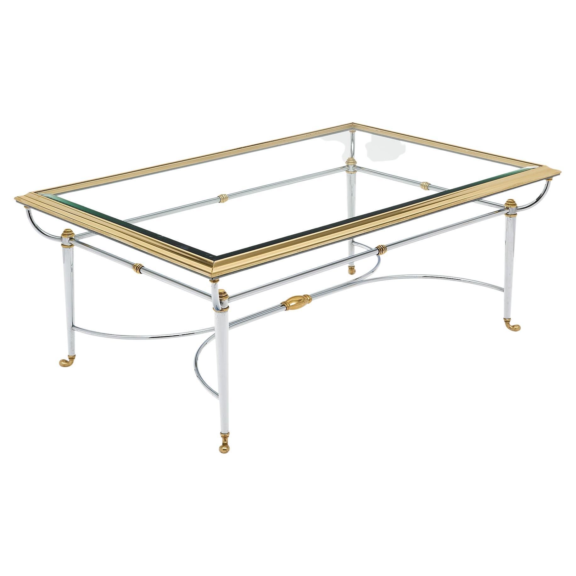 French Brass and Chrome Coffee Table by Maison Charles For Sale