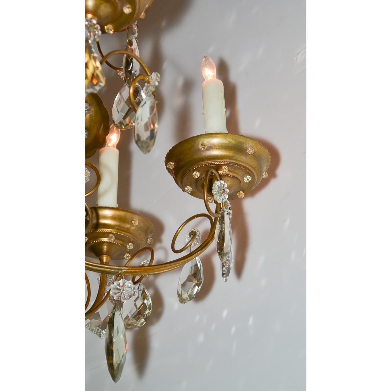 20th Century French Brass and Crystal Chandelier, in the style of Maison Jansen For Sale