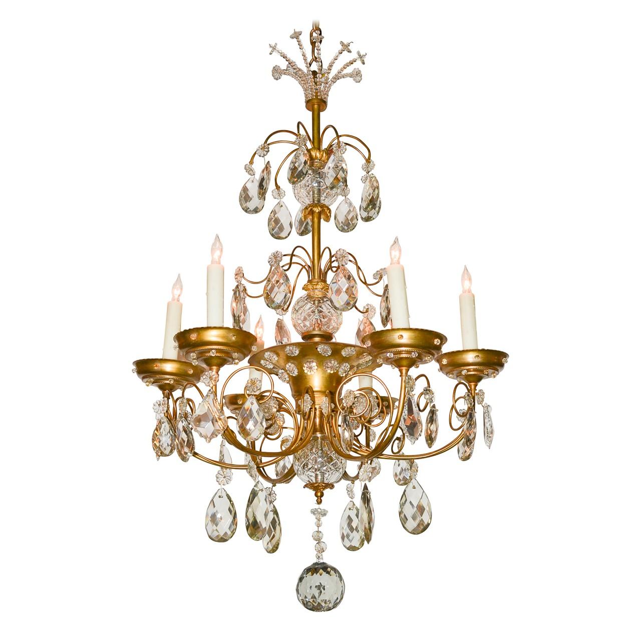 French Brass and Crystal Chandelier, in the style of Maison Jansen