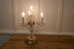 French Brass and Crystal Chandelier Table Lamp, Girandole