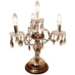 Antique French Brass and Crystal Chandelier Table Lamp, Girandole
