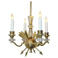 French Brass and Crystal Directoire Style Chandelier with Arrows