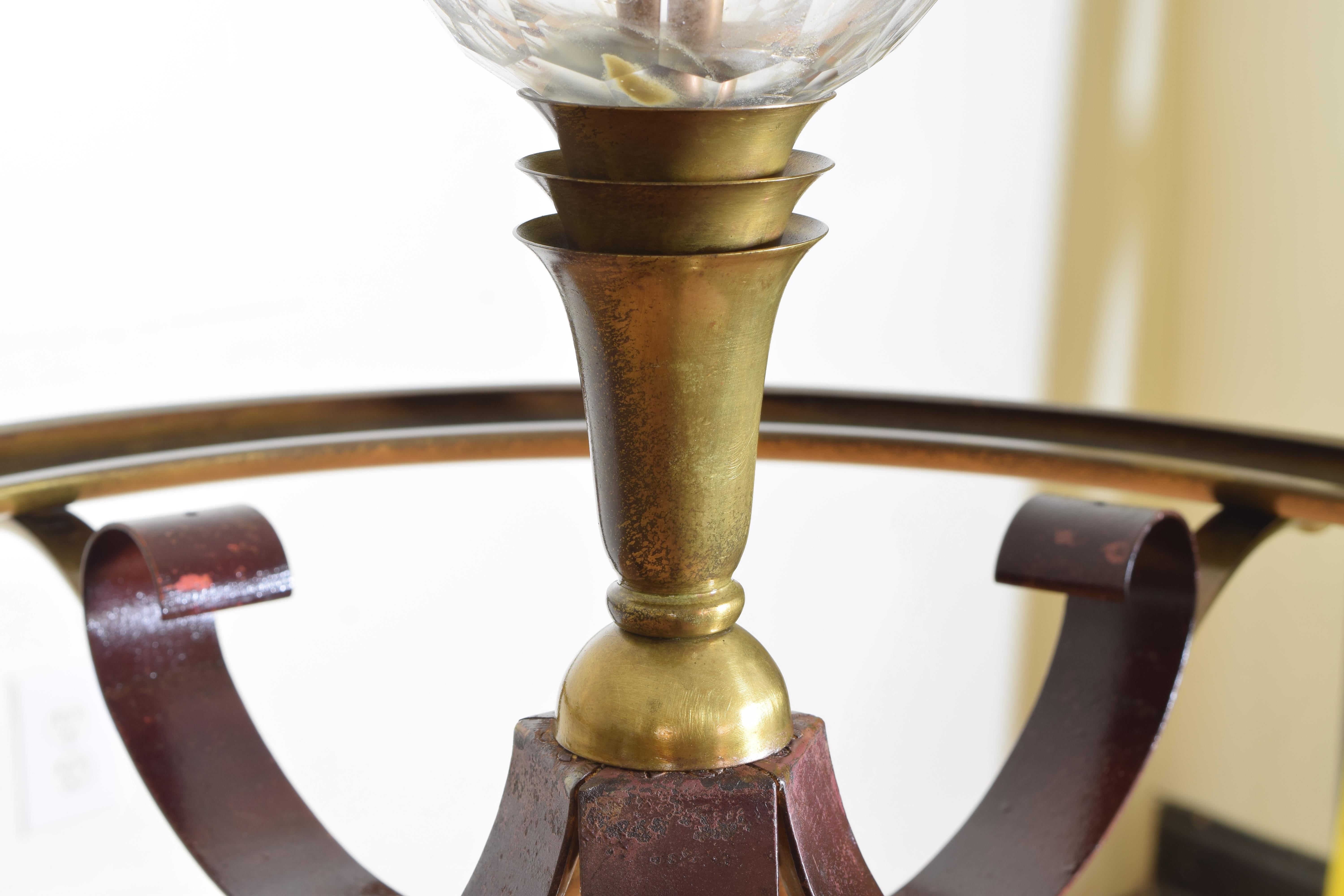 French Brass and Cut Glass Mid-20th Century 5-Light Chandelier 7