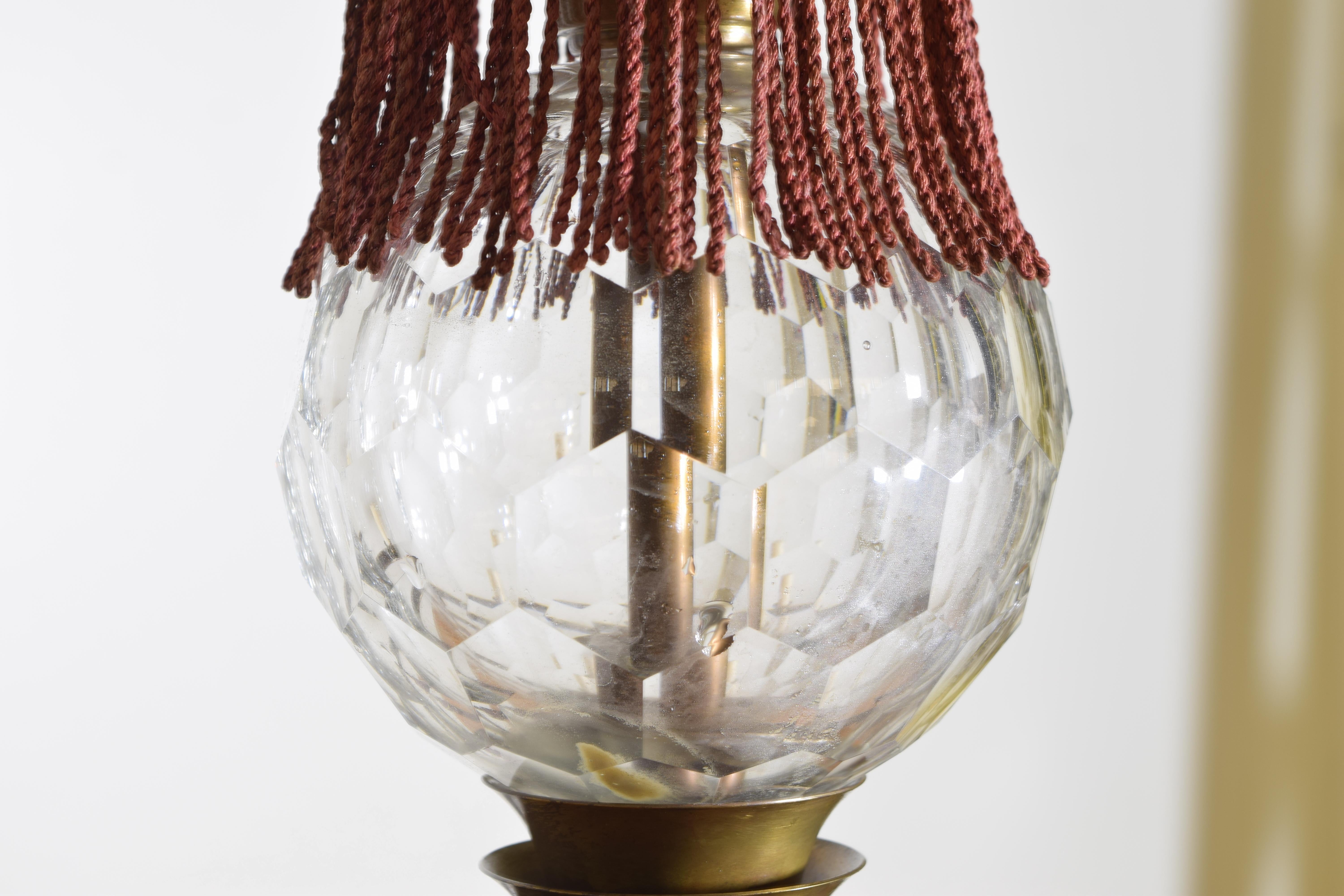 French Brass and Cut Glass Mid-20th Century 5-Light Chandelier 4