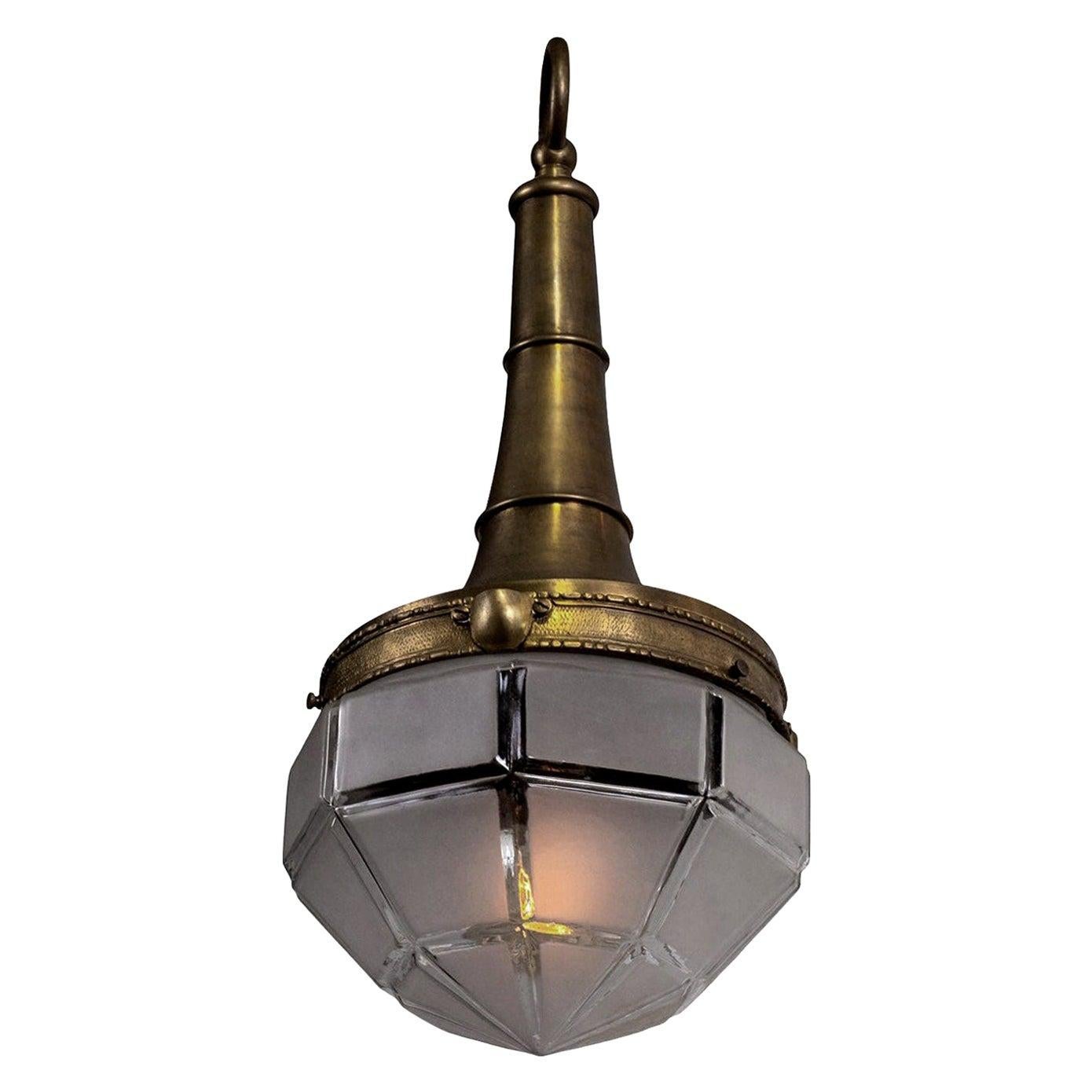 French Brass and Frosted Glass Hall Lantern Pendant