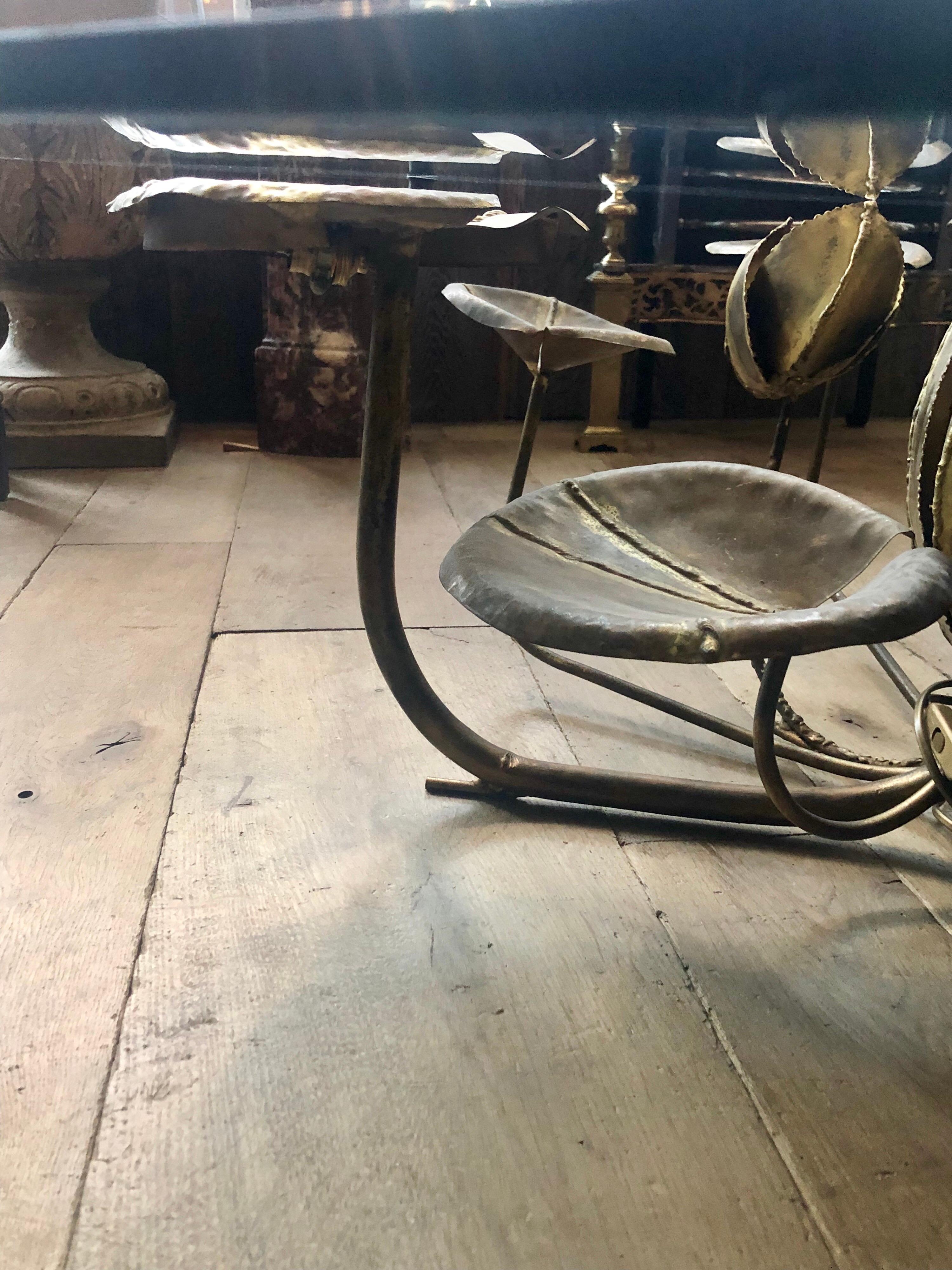 French Brass and Gilt Lily Pad Coffee Table by Maison Honore 1