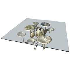 French Brass and Gilt Lily Pad Coffee Table by Maison Honore