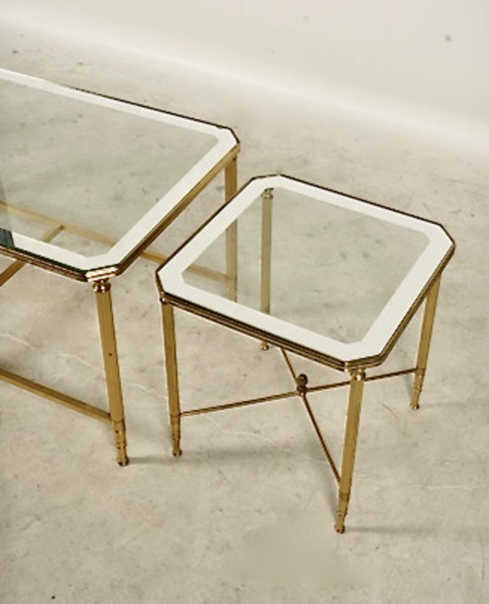 Neoclassical French Brass and Glass 3-Part Coffee Table For Sale