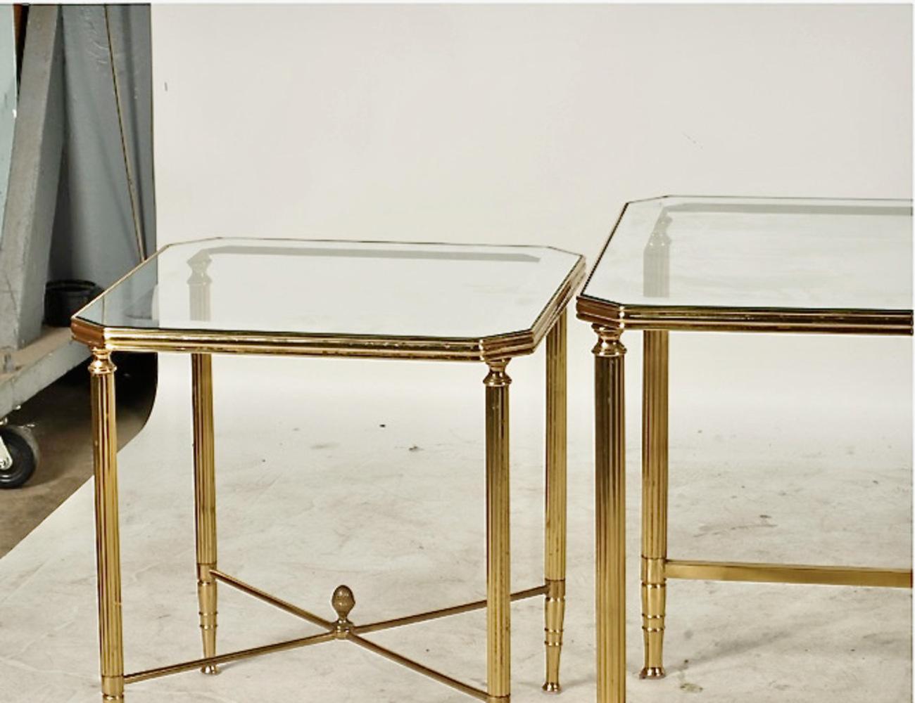 20th Century French Brass and Glass 3-Part Coffee Table For Sale