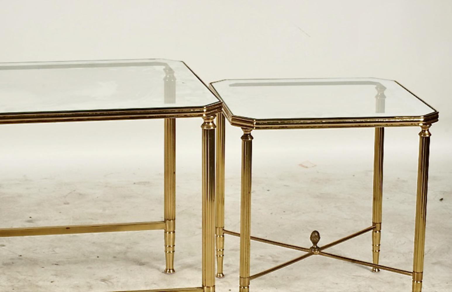 French Brass and Glass 3-Part Coffee Table For Sale 1