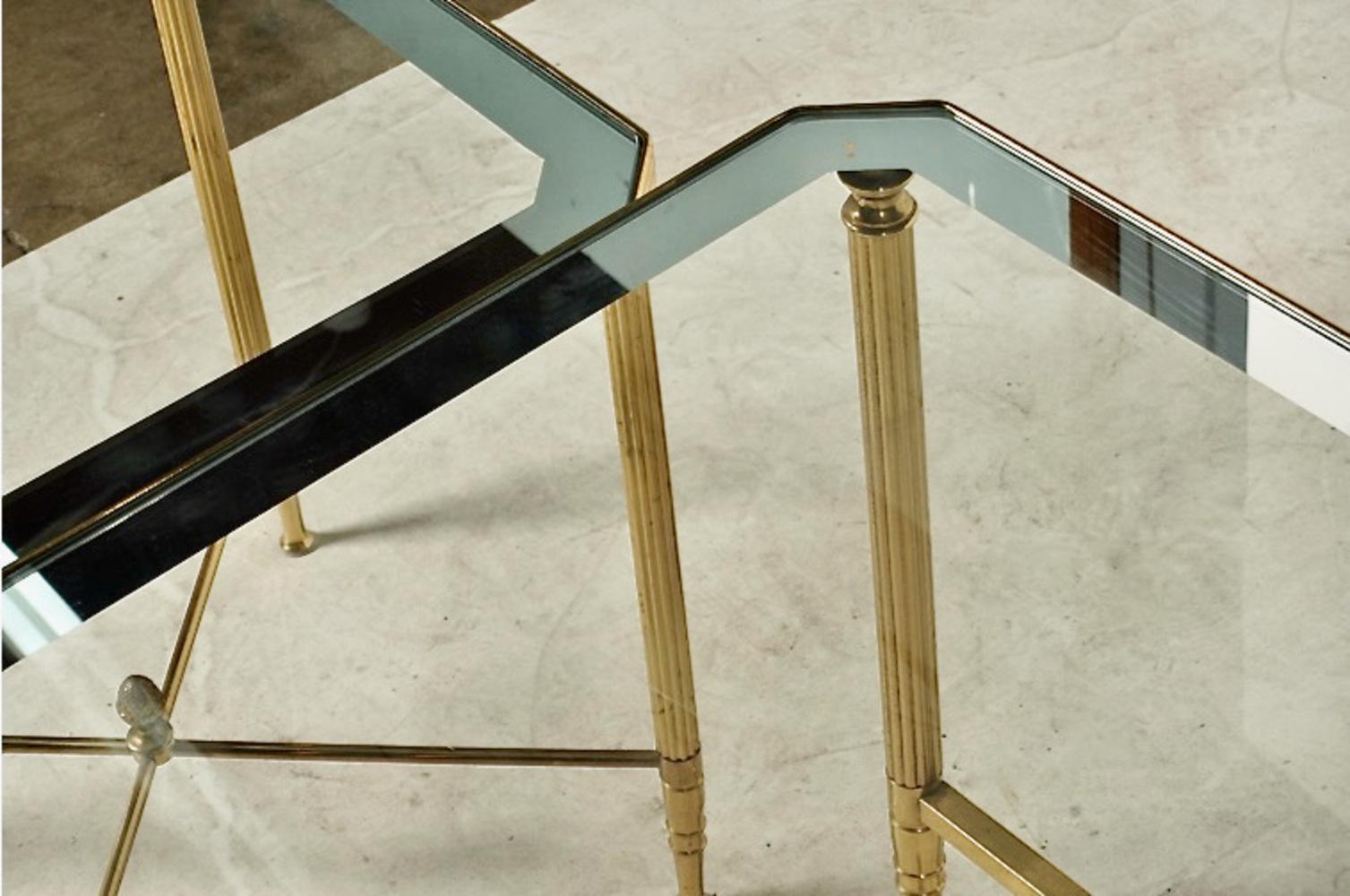 French Brass and Glass 3-Part Coffee Table For Sale 3