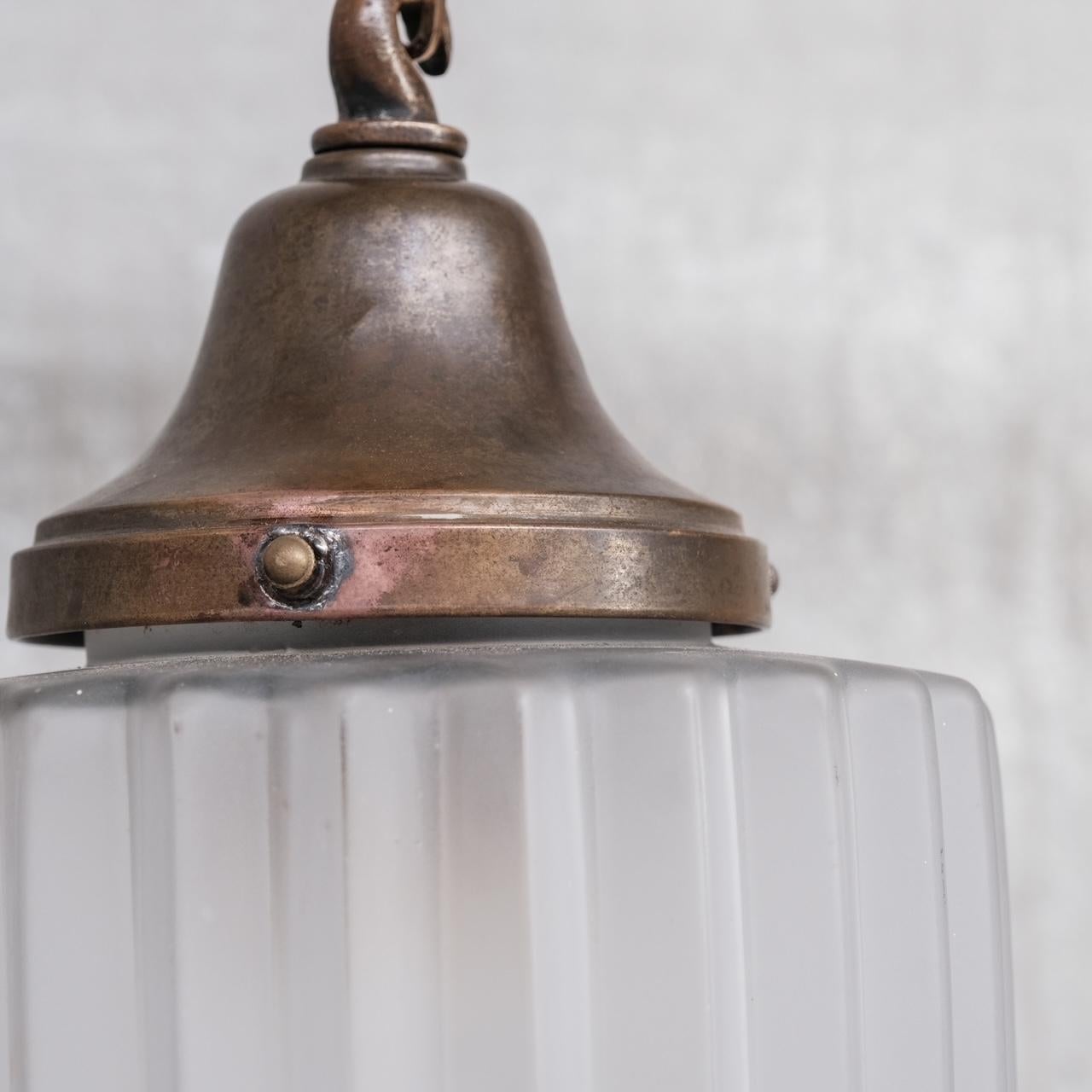 French Brass and Glass Antique Pendant Light In Good Condition For Sale In London, GB