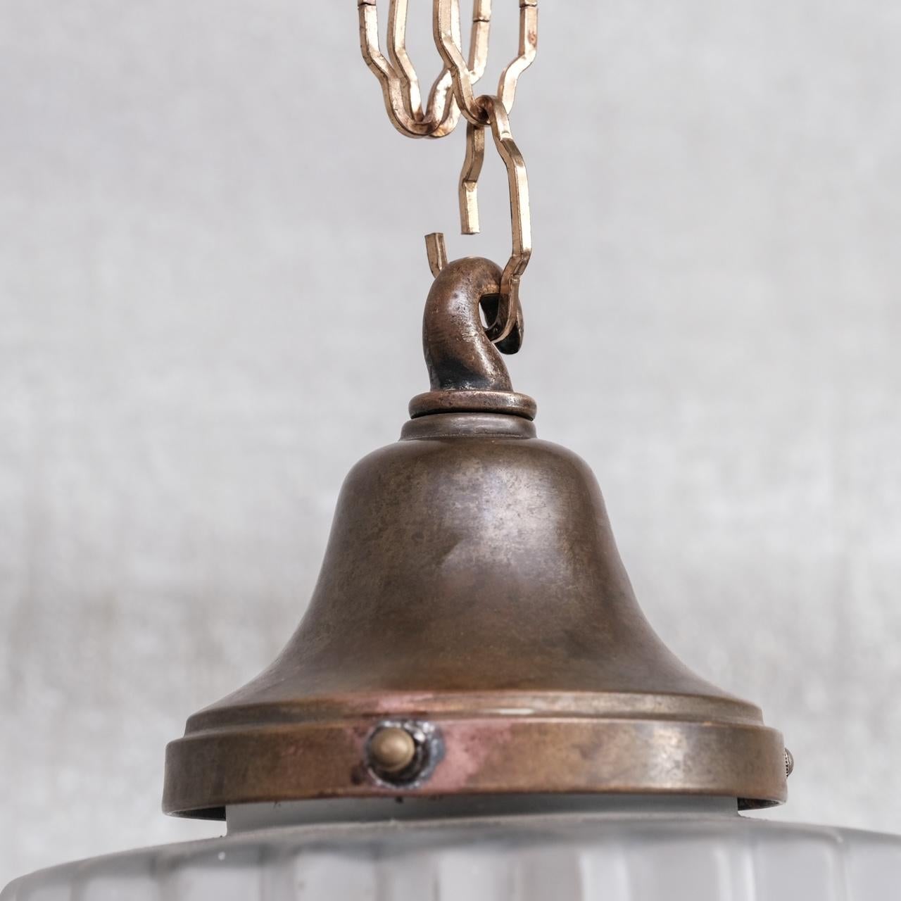 20th Century French Brass and Glass Antique Pendant Light For Sale