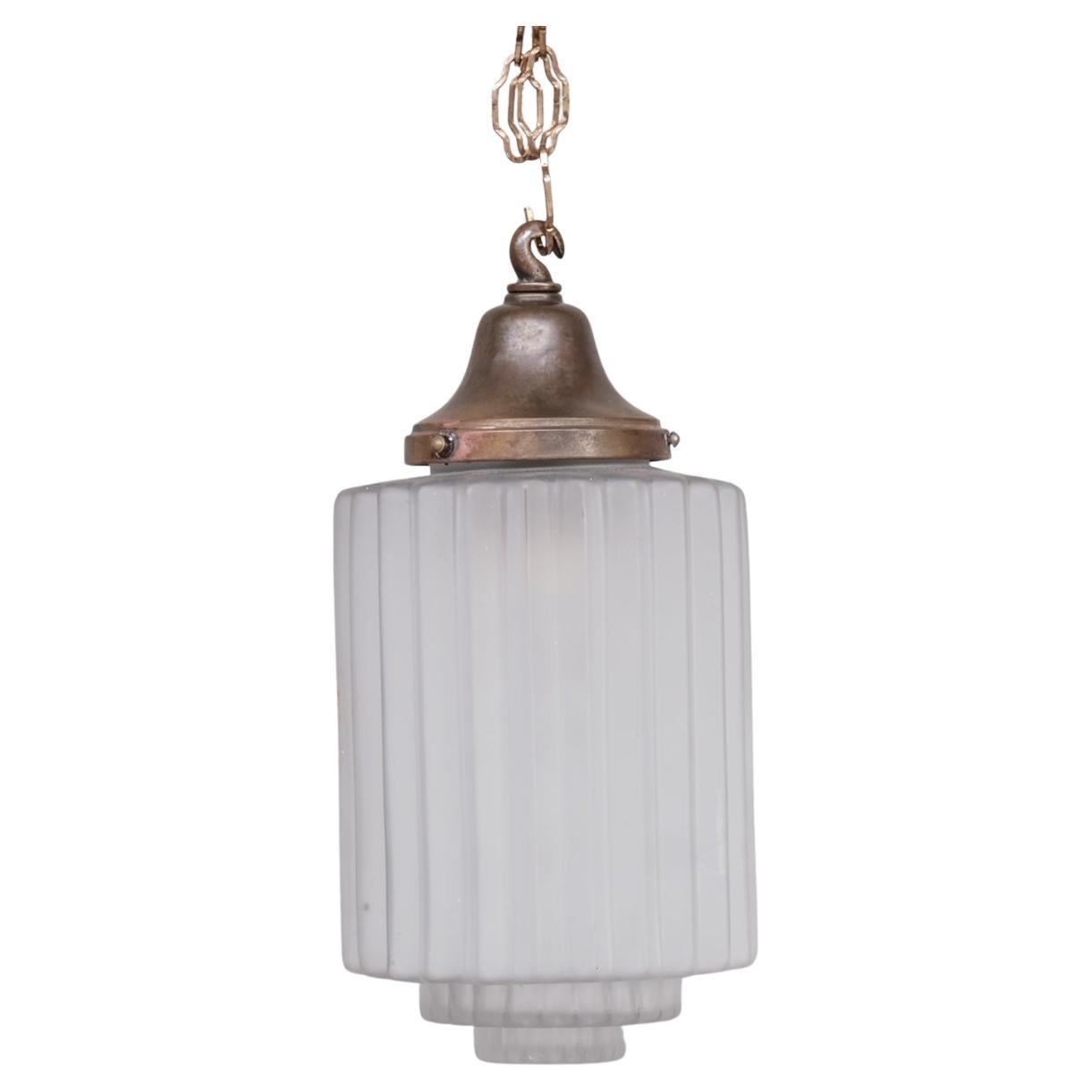 French Brass and Glass Antique Pendant Light For Sale