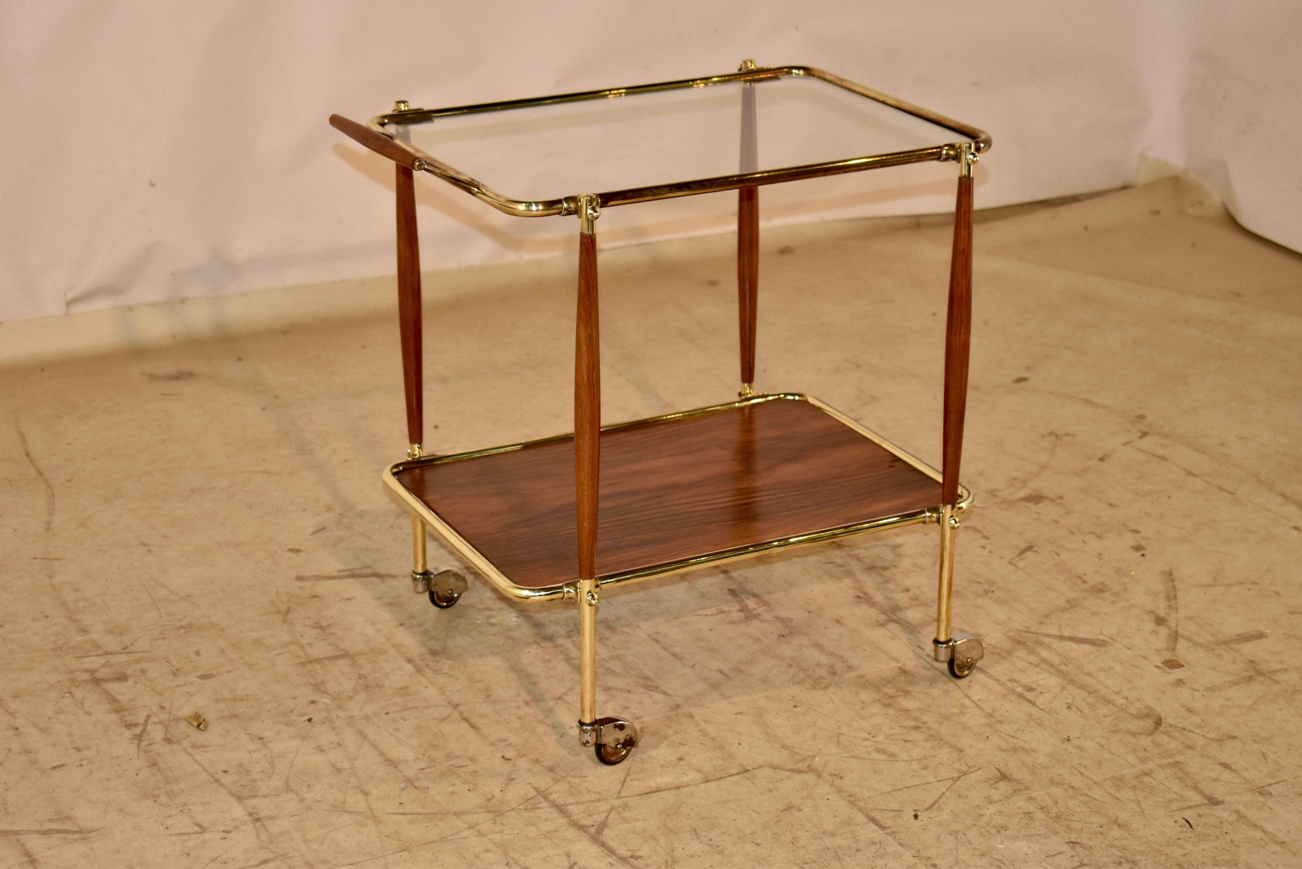 Mid-Century Modern French Brass and Glass Bar Cart, Circa 1950's For Sale