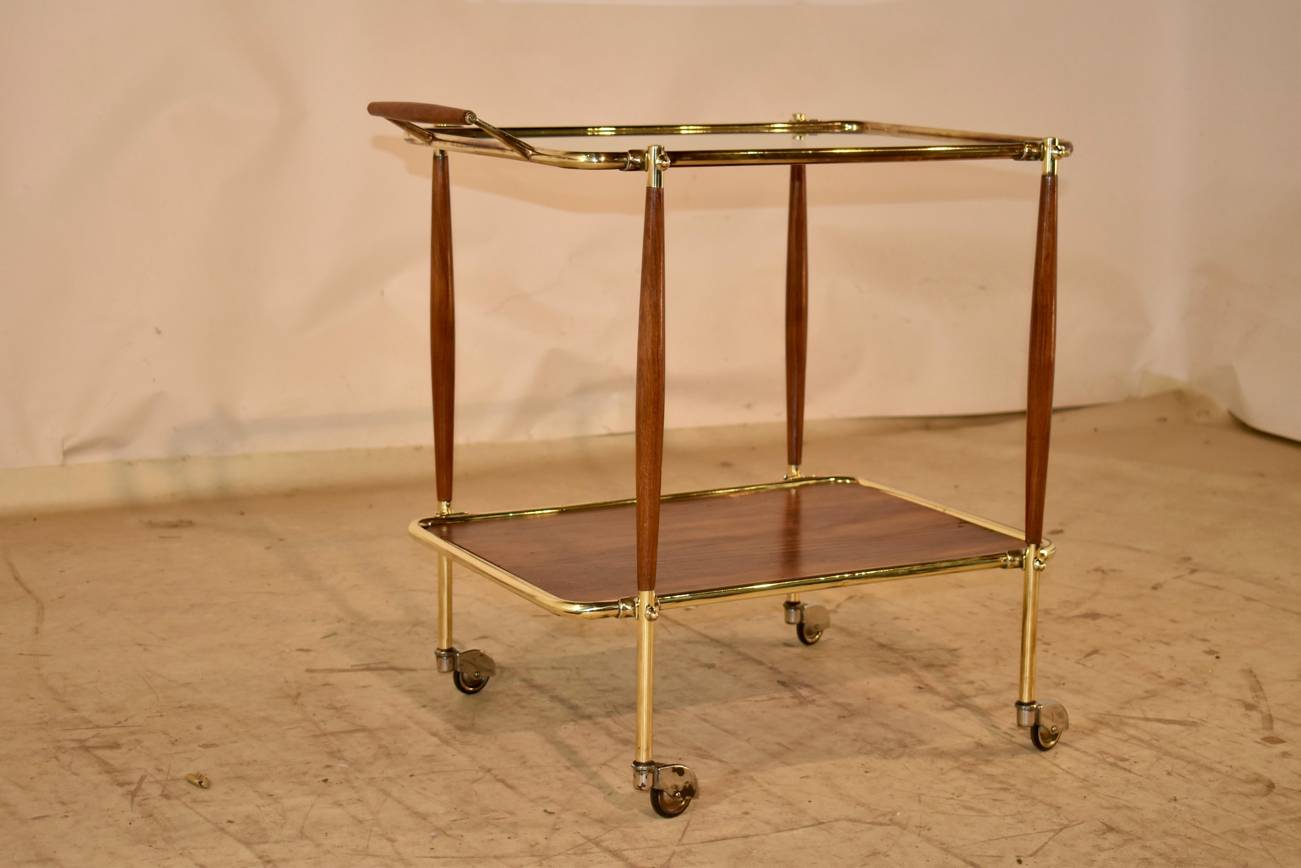 French Brass and Glass Bar Cart, Circa 1950's In Good Condition For Sale In High Point, NC
