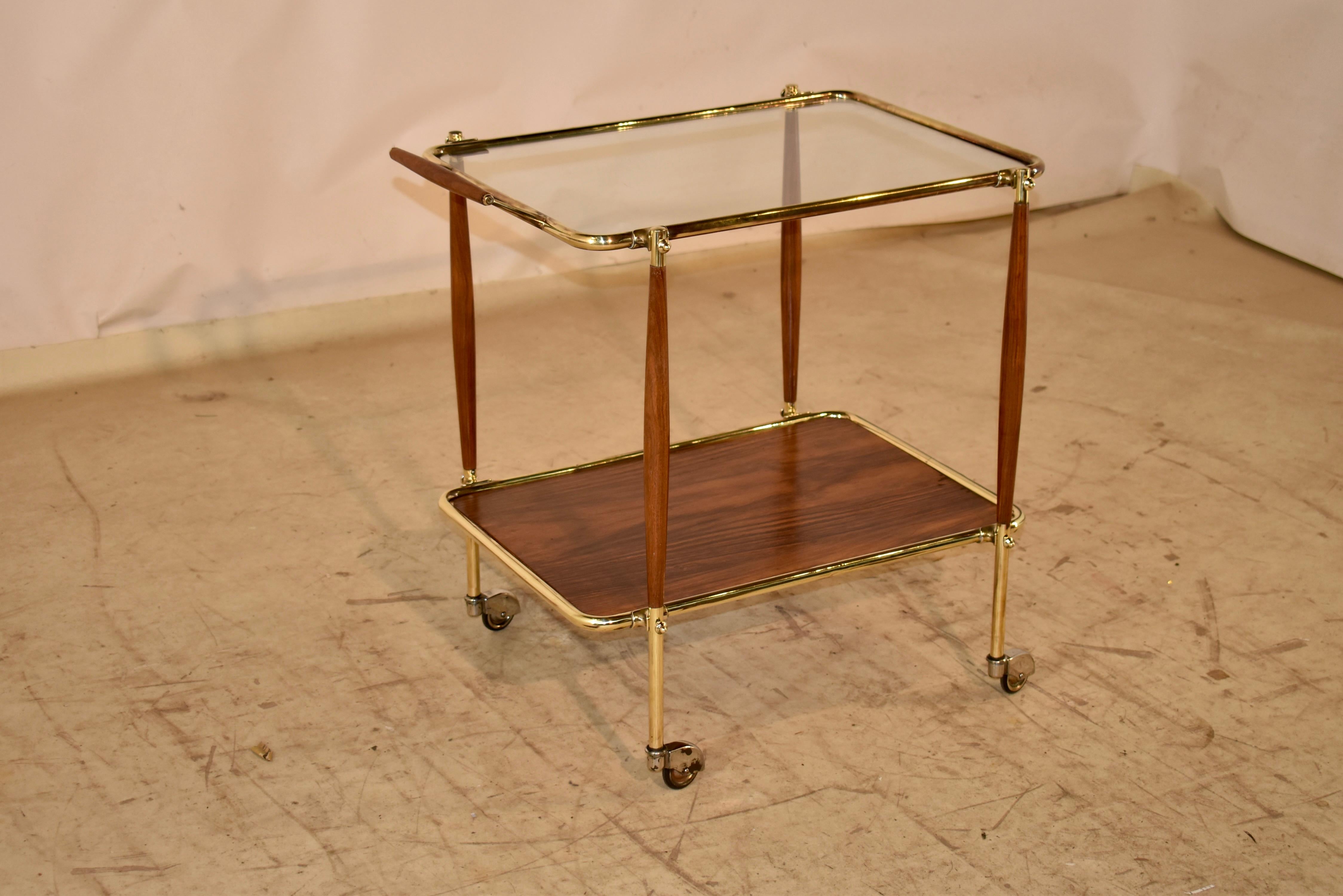 Mid-20th Century French Brass and Glass Bar Cart, Circa 1950's For Sale