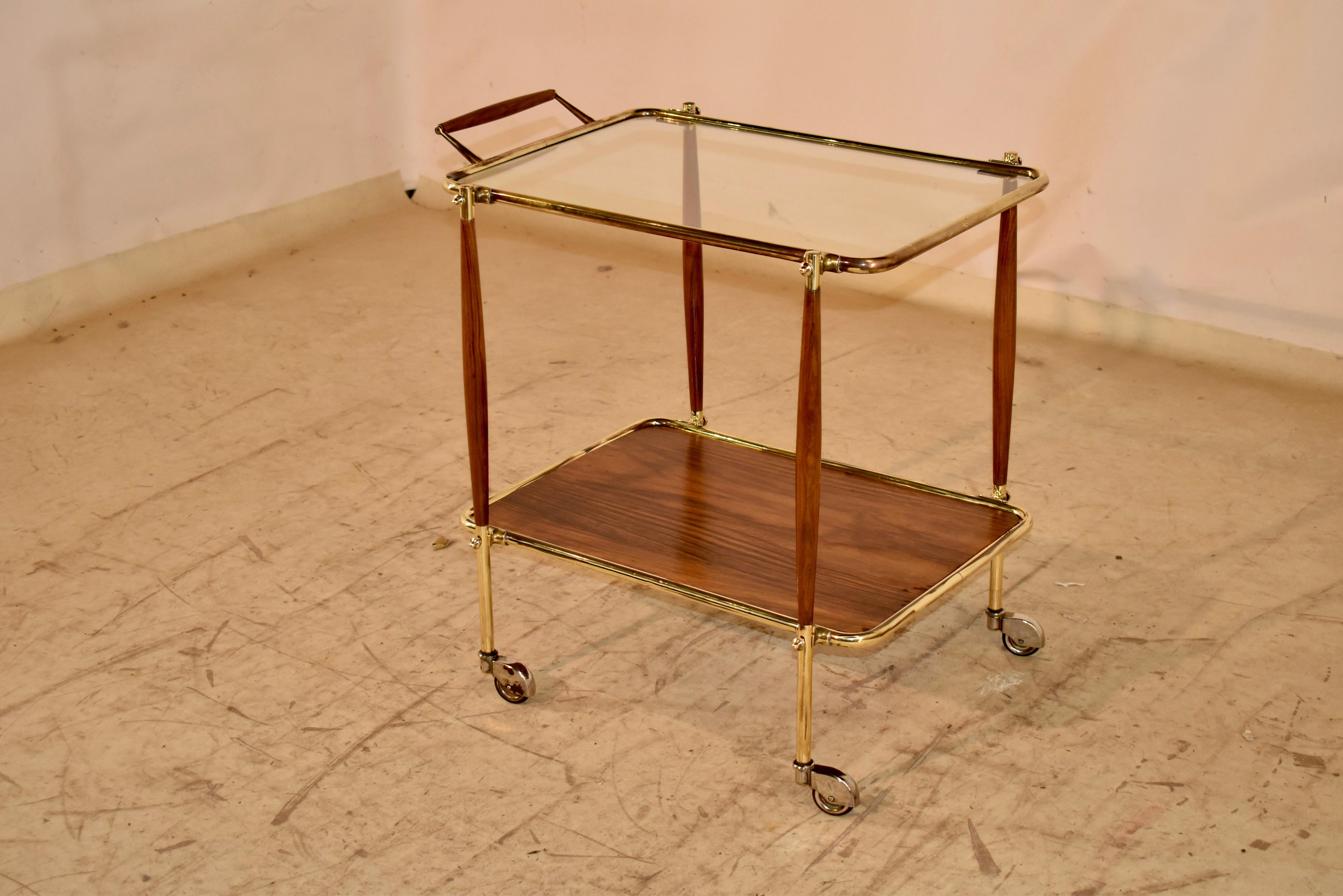 French Brass and Glass Bar Cart, Circa 1950's For Sale 1