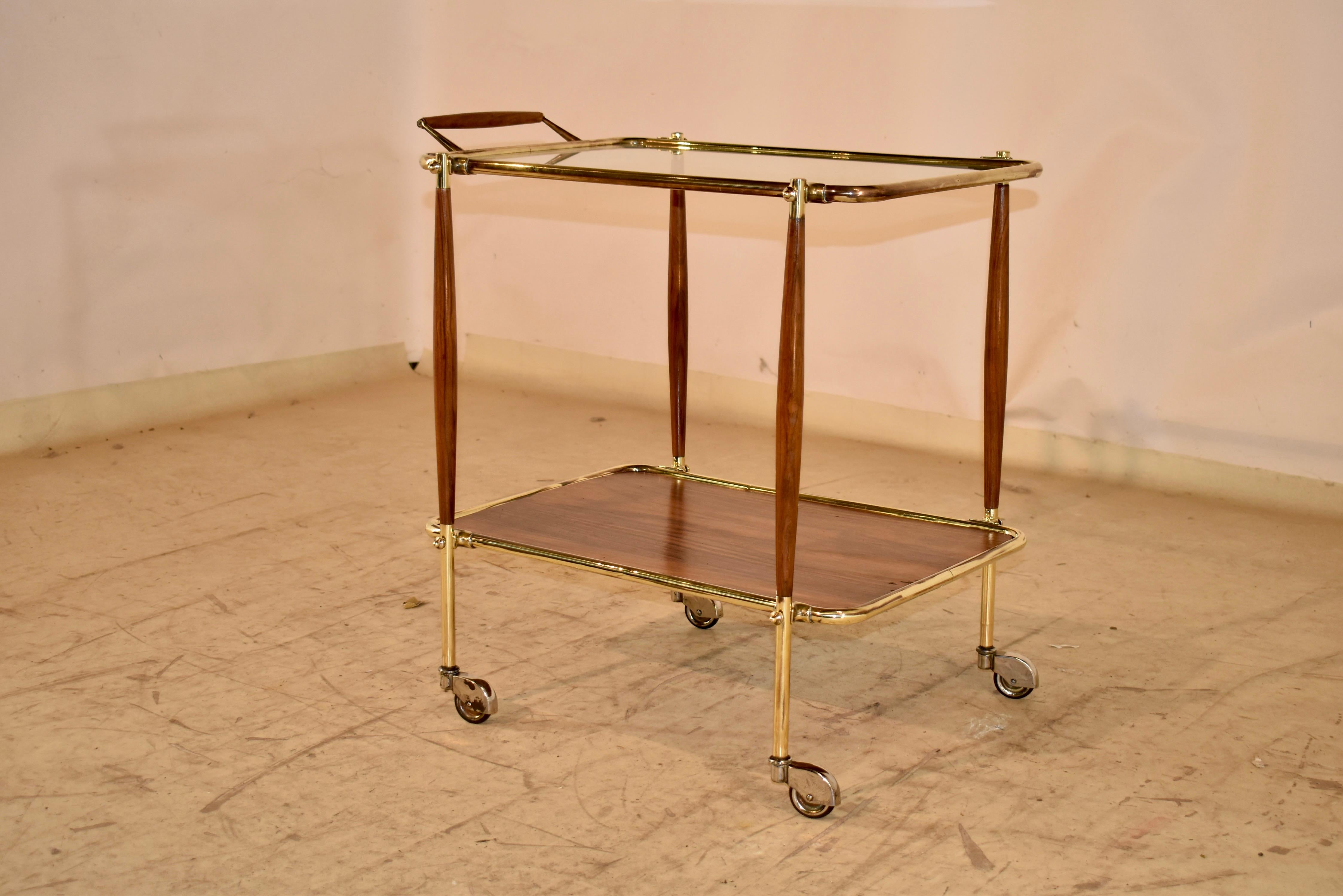 French Brass and Glass Bar Cart, Circa 1950's For Sale 2