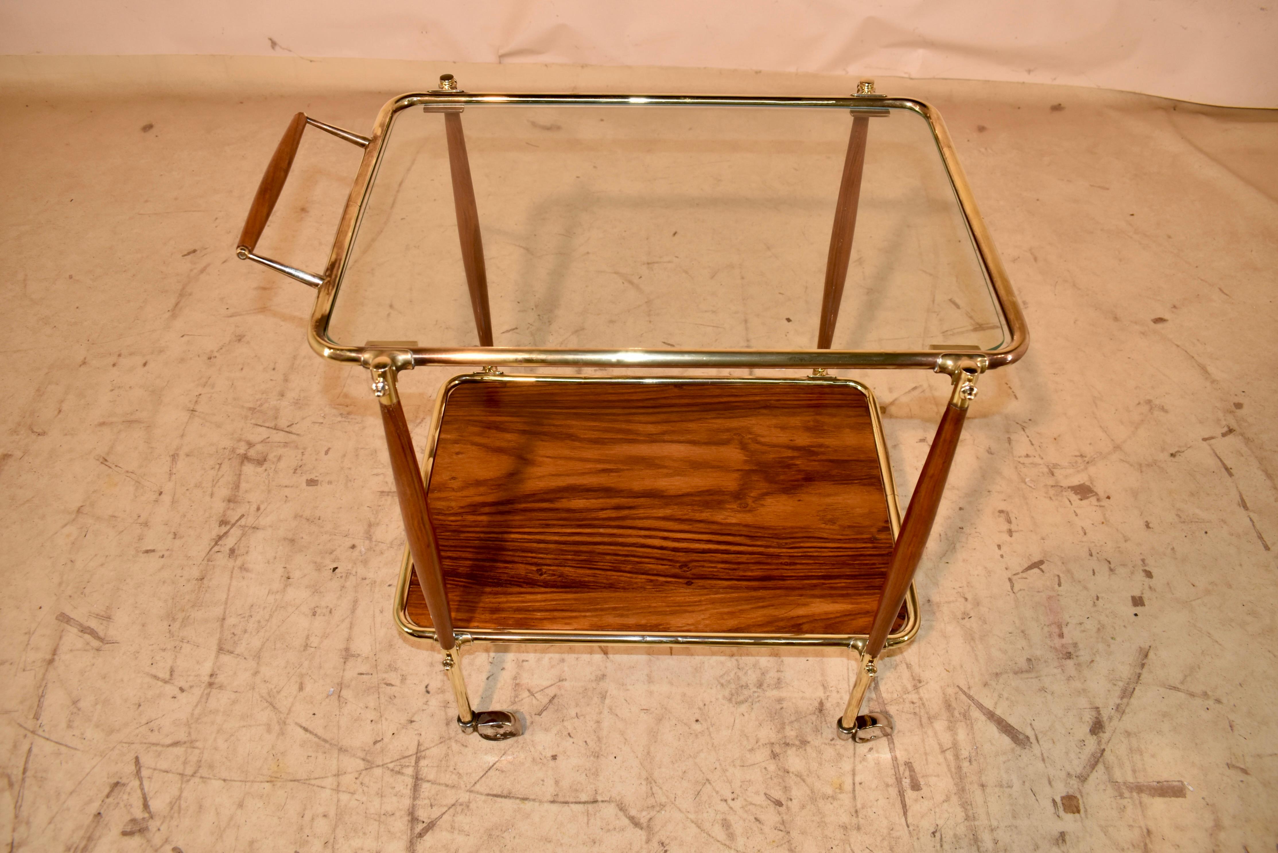 French Brass and Glass Bar Cart, Circa 1950's For Sale 3
