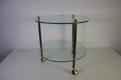 French Brass and Glass Bar Cart, Drink Trolley, 1950s