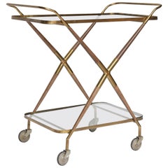 Retro French Brass and Glass Bar Cart