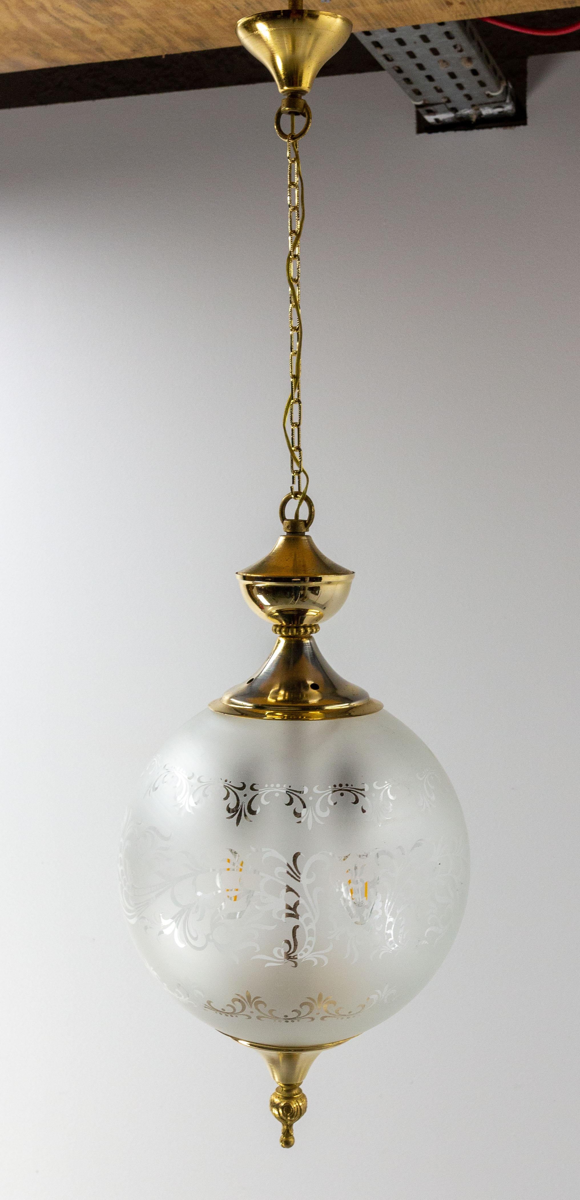 Mid-Century Modern French Brass and Glass Ceiling Lustre Chandelier, circa 1960 For Sale