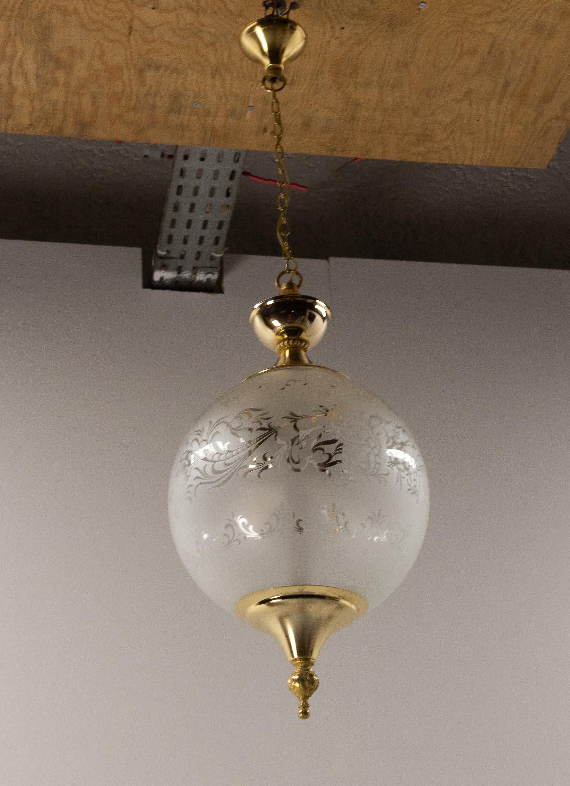Mid-20th Century French Brass and Glass Ceiling Lustre Chandelier, circa 1960 For Sale