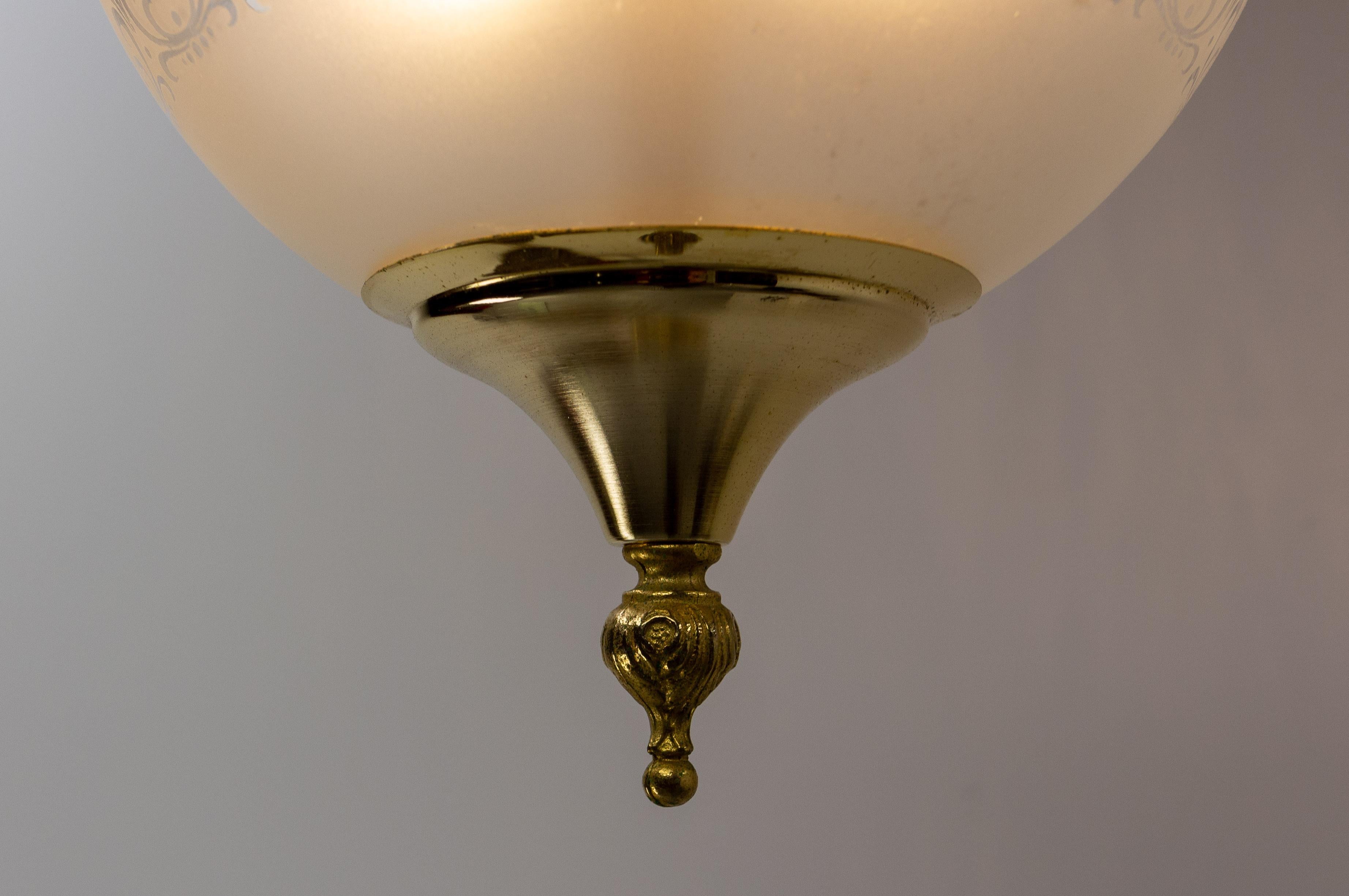 French Brass and Glass Ceiling Lustre Chandelier, circa 1960 For Sale 3