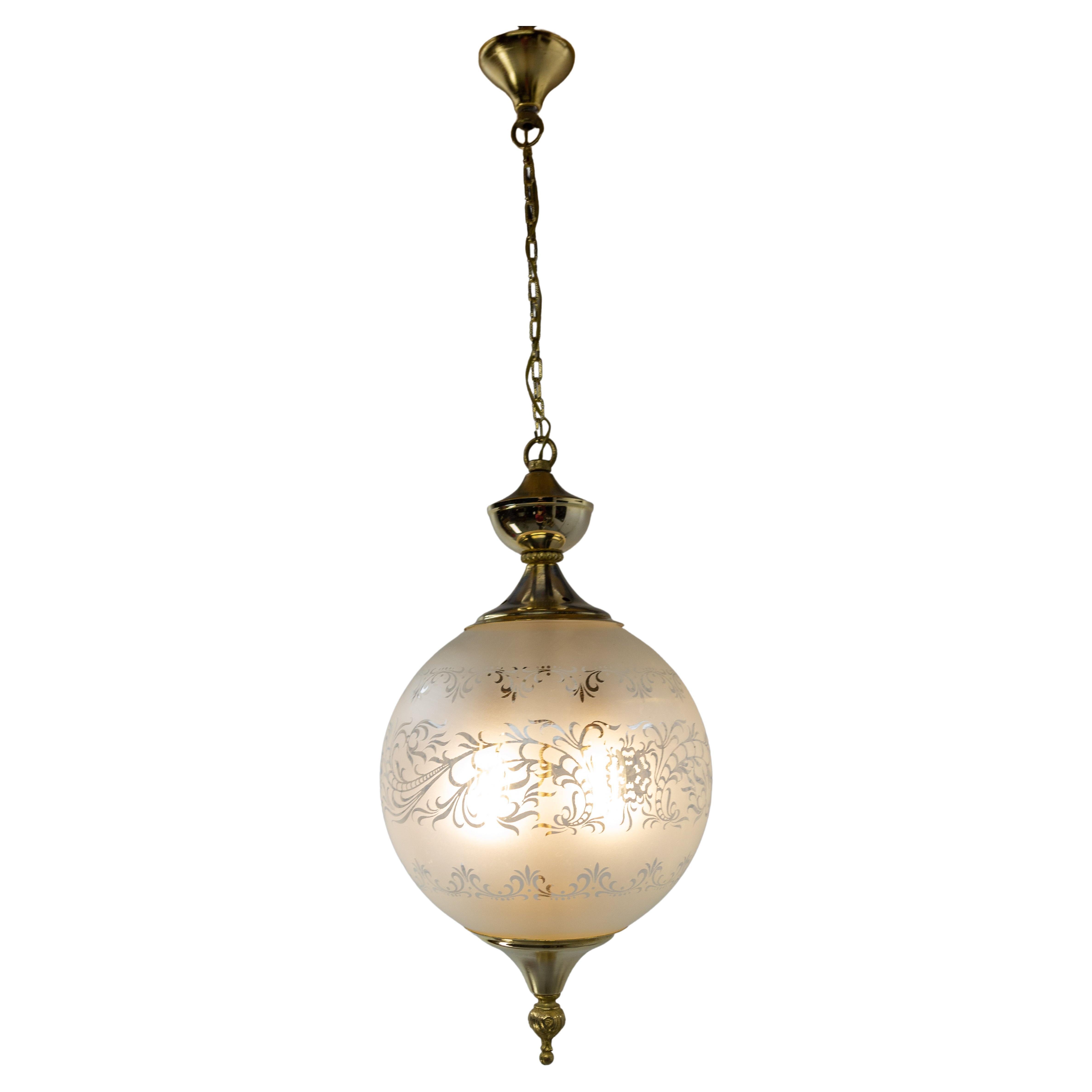 French Brass and Glass Ceiling Lustre Chandelier, circa 1960 For Sale
