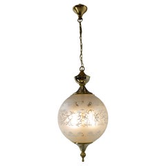 French Brass and Glass Ceiling Lustre Chandelier, circa 1960