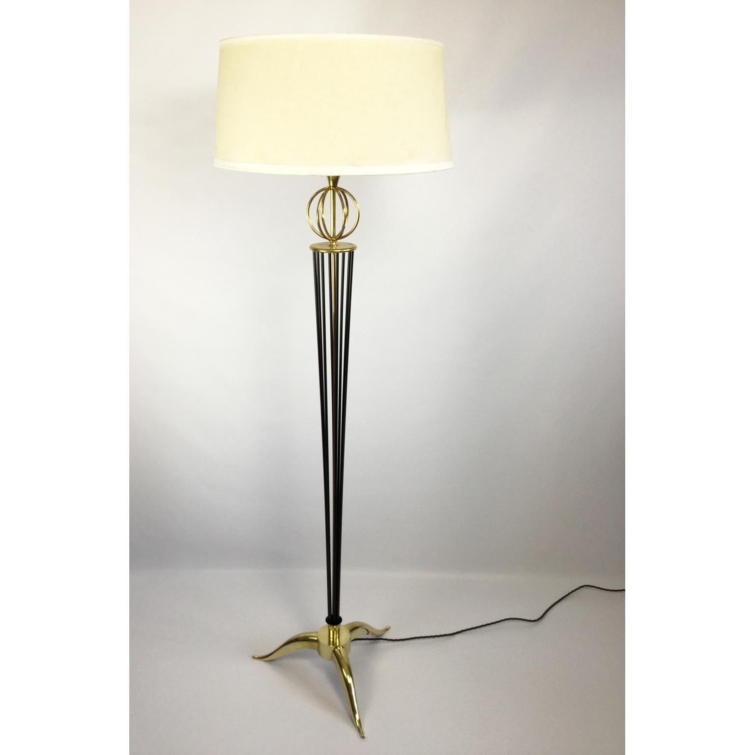 Neoclassical French Brass and Glass Floor Lamp by Maison Arlus, 1950s