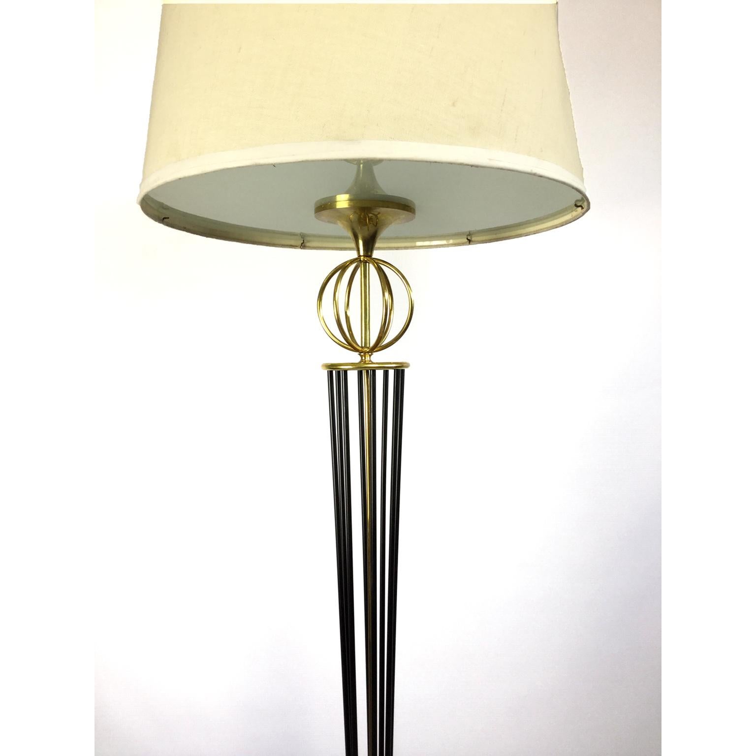 Metalwork French Brass and Glass Floor Lamp by Maison Arlus, 1950s