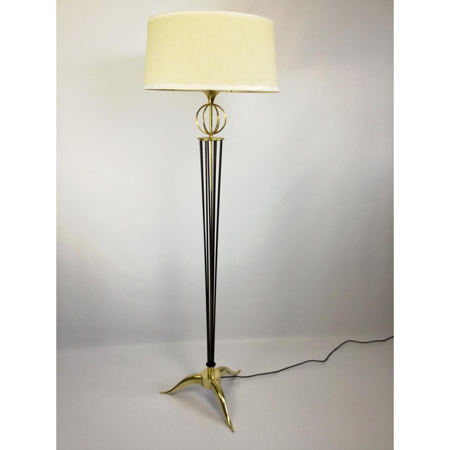 Mid-20th Century French Brass and Glass Floor Lamp by Maison Arlus, 1950s