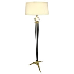 French Brass and Glass Floor Lamp by Maison Arlus, 1950s