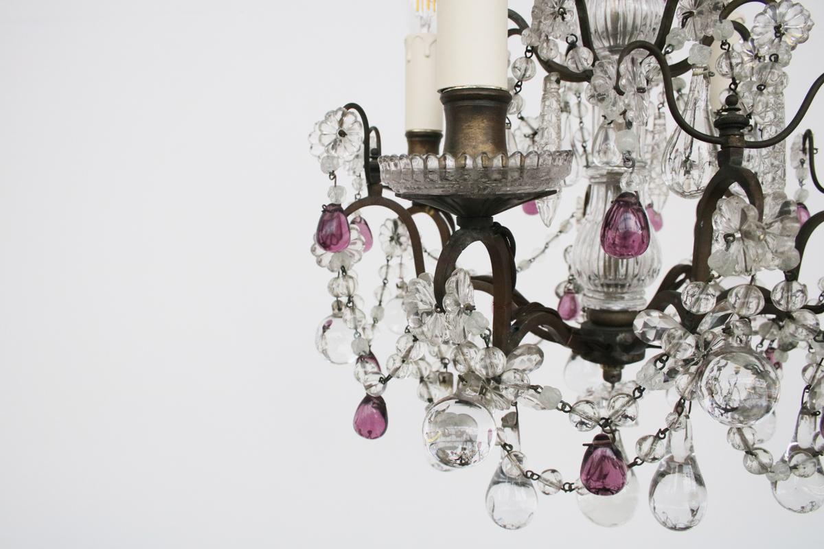 French Brass and Glass Four-Arm Chandelier In Good Condition For Sale In Manchester, GB