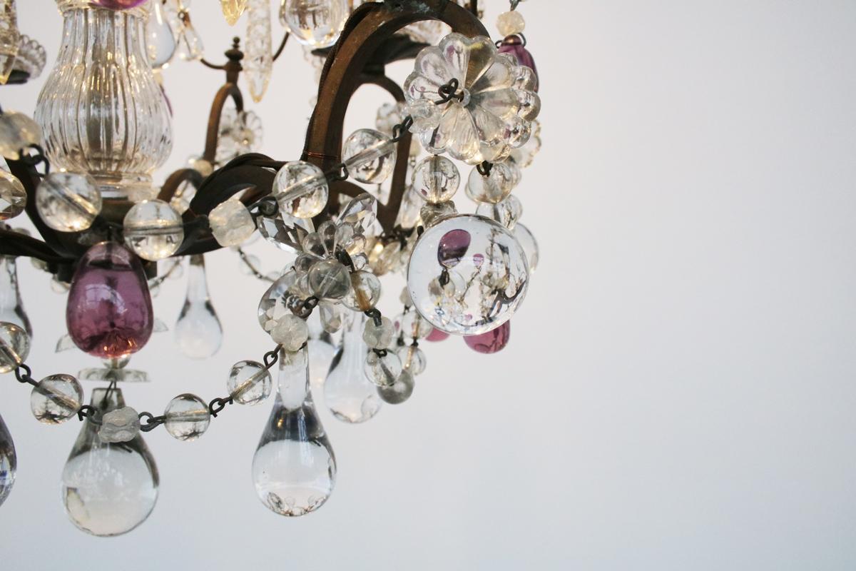 Early 20th Century French Brass and Glass Four-Arm Chandelier For Sale