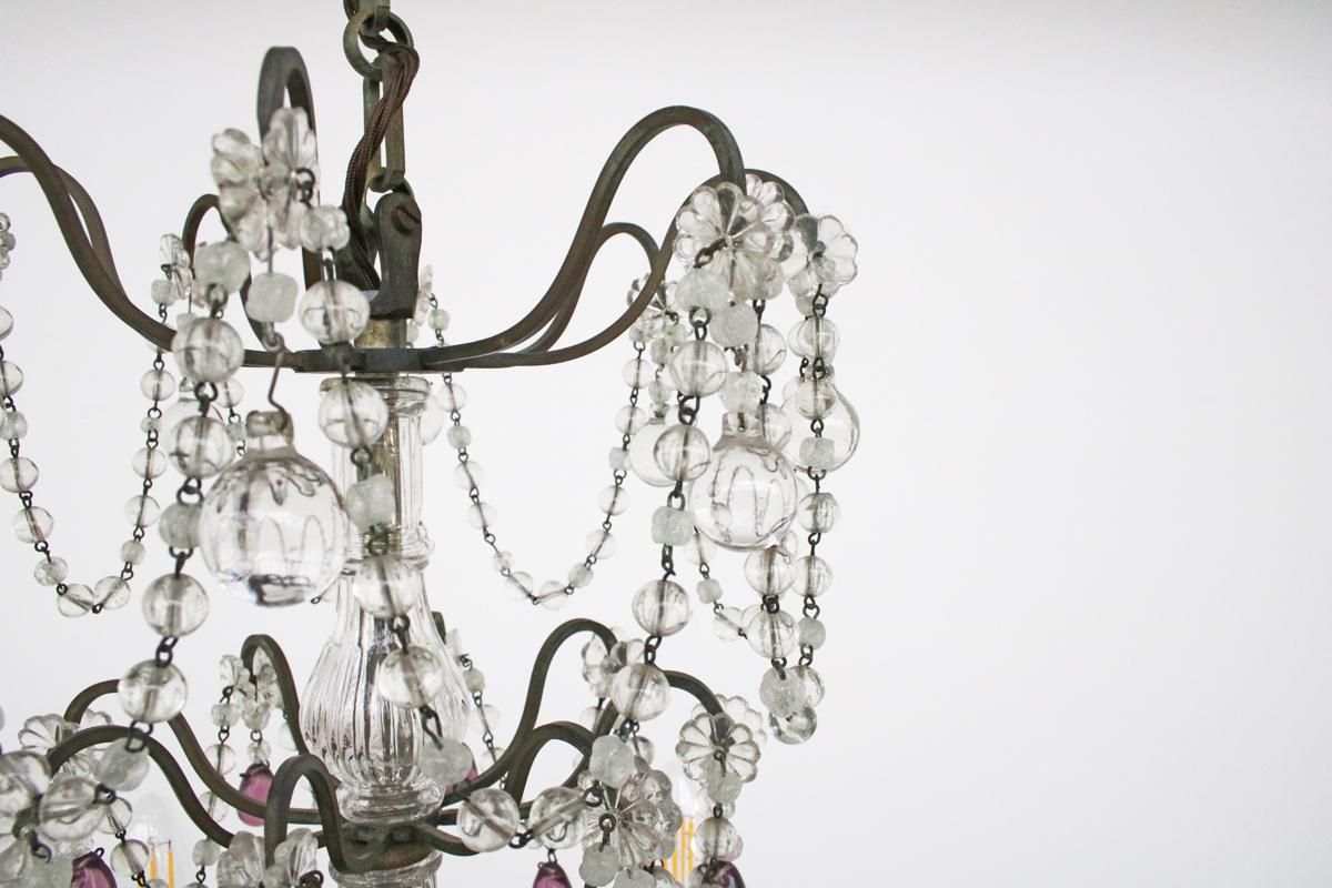 French Brass and Glass Four-Arm Chandelier For Sale 3